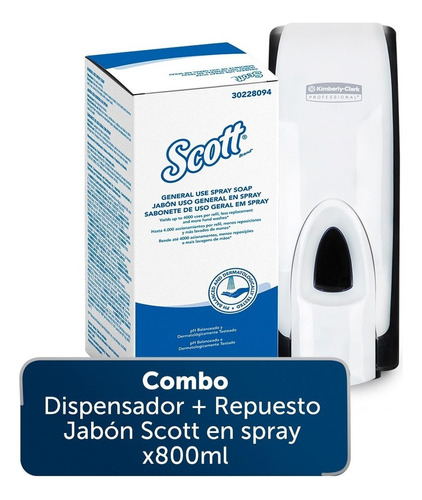 Combo Dispensador + Repuesto Jabón Scott En Spray 800ml