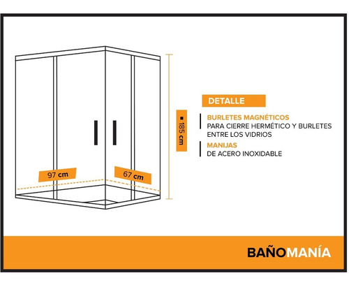 Imagen 5 de 10 de Box Cabina Mampara 70 X 100 Incoloro Con Receptaculo