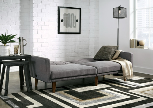 Imagen 5 de 9 de Futón Gris Moderno, Sofá Cama Con Usb Cargadores