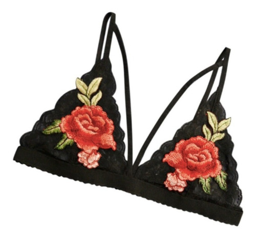 Sexy Sujetador Push Up Bordado Rosas  Encaje 