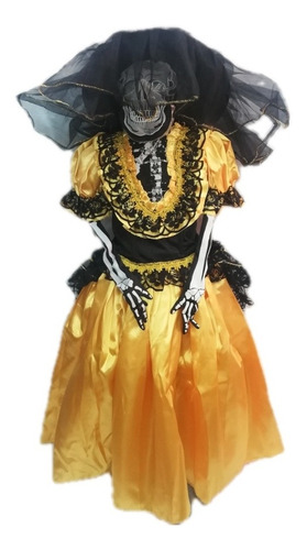 Disfraz Tipo Catrina Calavera Niña Color Oro Infantil