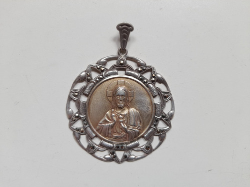 Medalla Plata Y Marcasita Religiosa Sagrado Corazon De Jesus