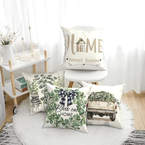 Juego De 4 Fundas De Almohada Modernas Con Hojas Verdes