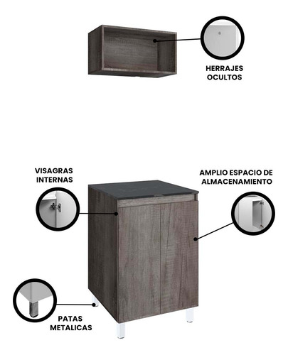 Cocina Integral Con Gabinete Inferior Y Alacena Decomobil Color Lombardia - Mármol Negro