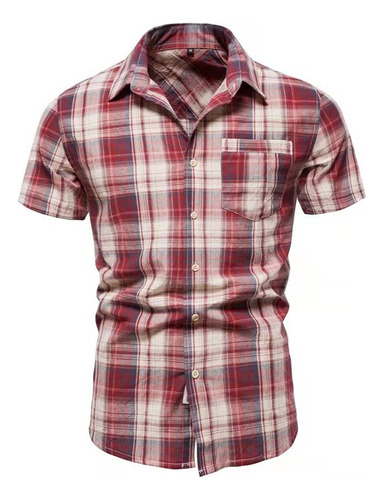 Camisa De Cuadros Hombre Caballeros Manga Corta Casual