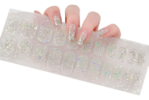 Uñas Semicuradas Uv Diseño Silver Glitter Set