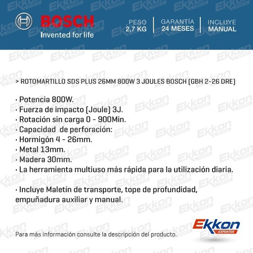 Imagen 2 de 10 de Rotomartillo Bosch Rotopercutor Martillo Demoledor Gbh 2-26