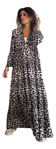 Vestido Largo Bohemio Con Estampado De Leopardo