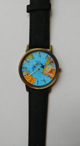 Reloj Pulsera Vintage Mapamundi Avion Gira X Mundo Viajeros