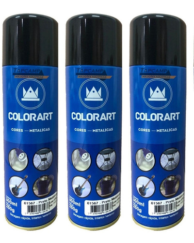 03 Tinta Spray Preto Metálico Moto Bicicleta Carro Roda Chapas 300ml