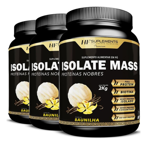 3x Isolate Mass Hipercalorico Proteinas Nobres 2kg Baunilha