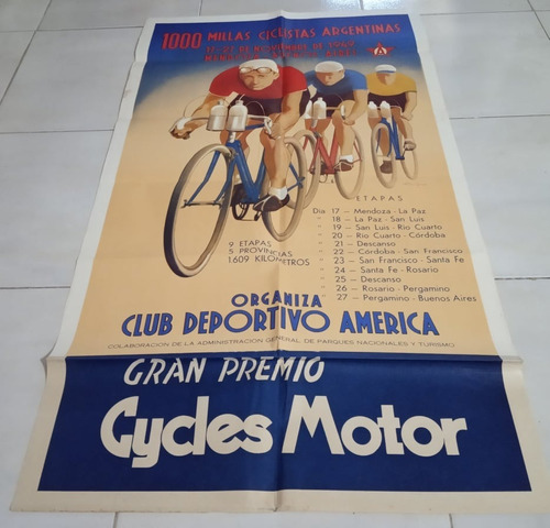 Antiguo Afiche 100% Original De Ciclismo  -1000 Millas -1949