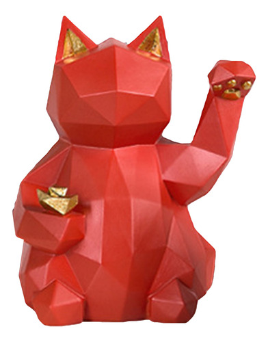 Figura De Gato Fortune, Diseño Geométrico, De Resina Ecológi