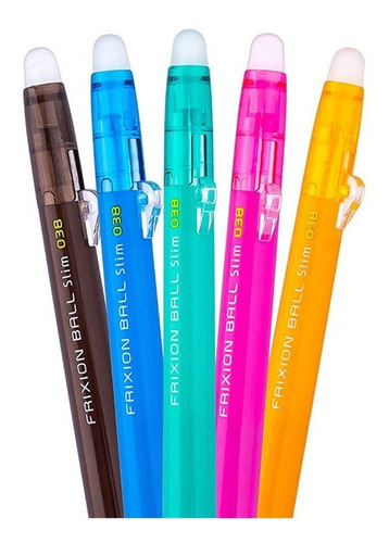 Set 5 Lápices Gel Frixion Ball Slim Punta 0,38 Mm Básicos