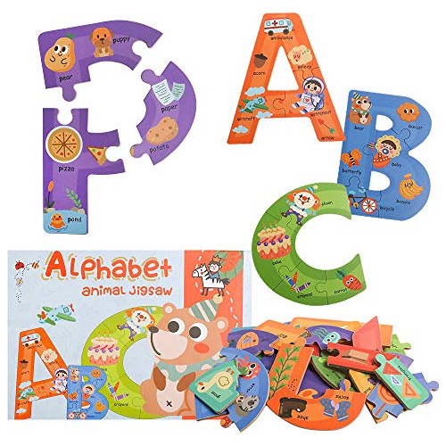 Madera Jumbo Alphabet Abc Letter Puzzle Color Forma Ani...