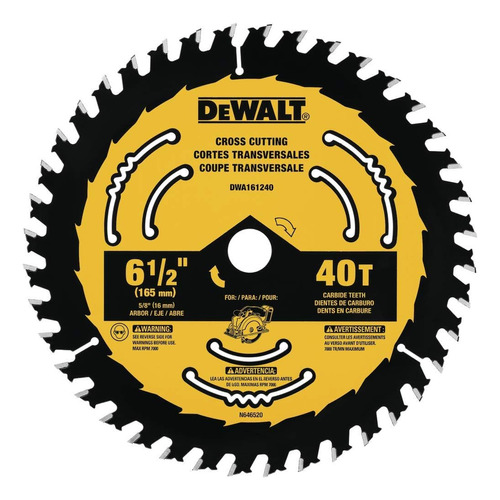 Hoja De Sierra Circular Dewalt, 6 1/2 Pulgadas, 40 Dientes,