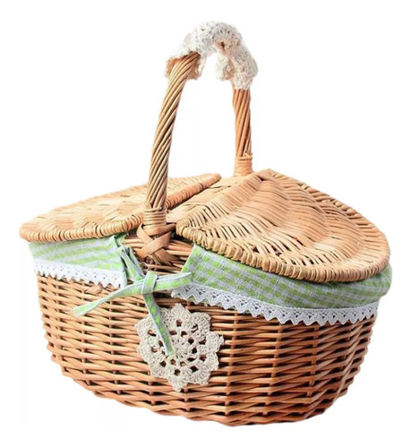 Cesta De Mimbre Para Picnic, Cesto De Mimbre Pequeño Verde