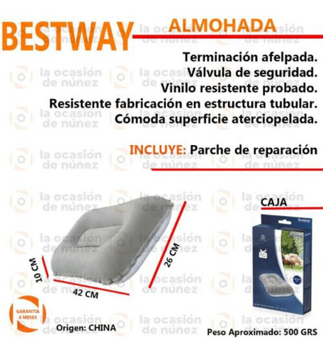Almohada Inflable Bestway Afelpada Colchon Camping 48x30 Cm