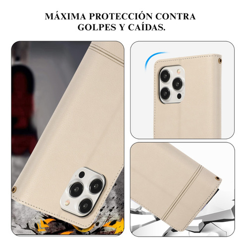Funda Case Para Iphone Tipo Cartera Con Espejo Y Tarjetero Beige Iphone 14 Promax