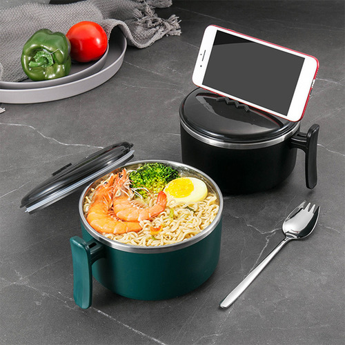 Tazón De Sopa De Acero Inoxidable De 33 Oz Con Tapa Y Asa,