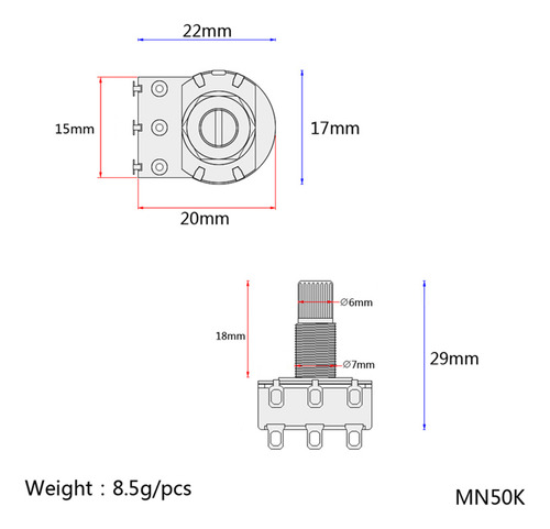 Accesorio Para Guitarra Long Knurled Mn500k Split Shaft Audi