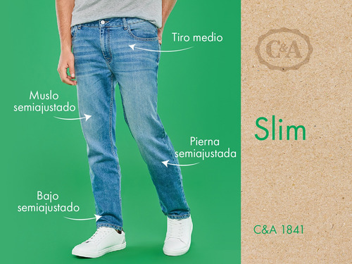 Pantalón De Mezclilla Slim De Hombre C&a (3001396)