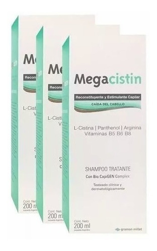 Megacistin Shampoo Anticaida Fortalecedor X 200 Ml X3