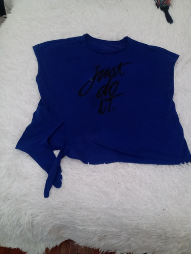 Remera Manga Corta T L Azul Nike Con Detalle .just Do It 