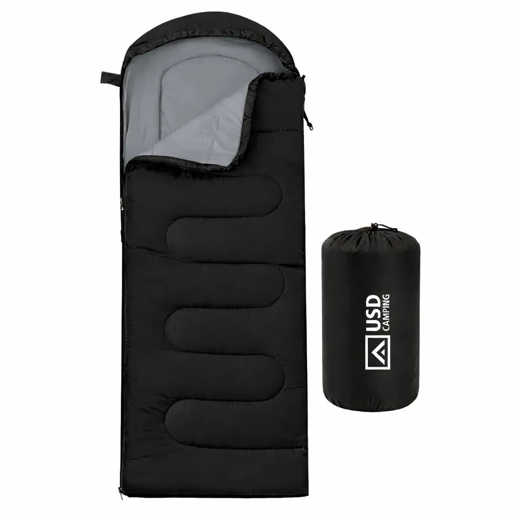 Saco De Dormir Camping Impermeável Usd Confortável 2,10m X 75cm C/ Bolsa De Transporte Cor Preto