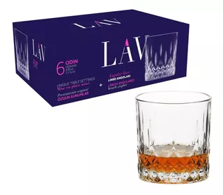 Vasos Vidrio Labrado Para Whisky Lav Odin 330cc Set X6