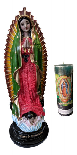 Figura Religiosa Virgen De Guadalupe 30 Cm + Velón De Culto