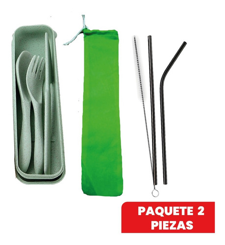 Kit Popotes Acero Inoxidable Y Cubiertos Ecológicos Portátil