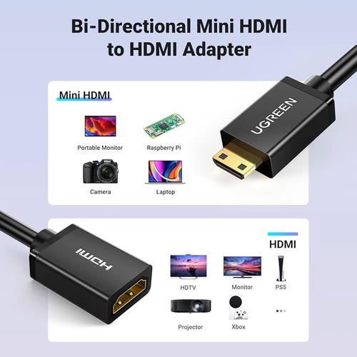 Cabo Adaptador Mini Hdmi P/hdmi Fêmea 20cm Preto Ugreen