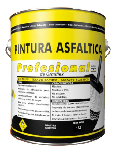 Pintura Asfáltica Ormiflex Profesional Secado Rápido 4 Lts