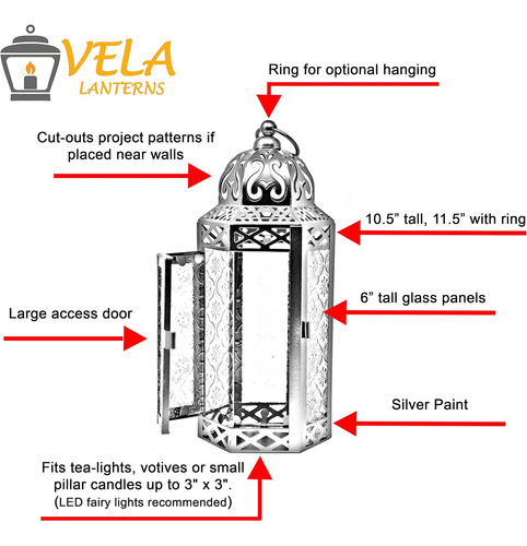 Portavelas Vela Lanterns, Con Paneles De Vidrio, Plateado