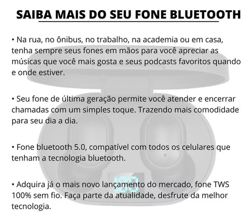... Fones De Ouvido Sem Fio Bluetooth Com Microfone Tws Pair