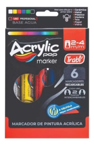 Marcador Trabi Acrylic Pop Tinta Acrilica Al Agua Color X6