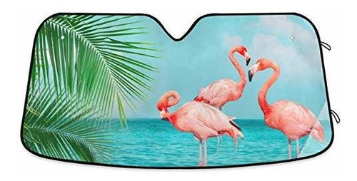 Protector Solar Para Luna Retro Flamingos Standing Blue Sea 