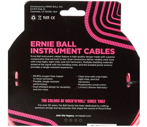 Imagem 2 de 4 de Cabo Guitarra Ernie Ball 6.09m Preto Plug P10 Reto Reto 6046