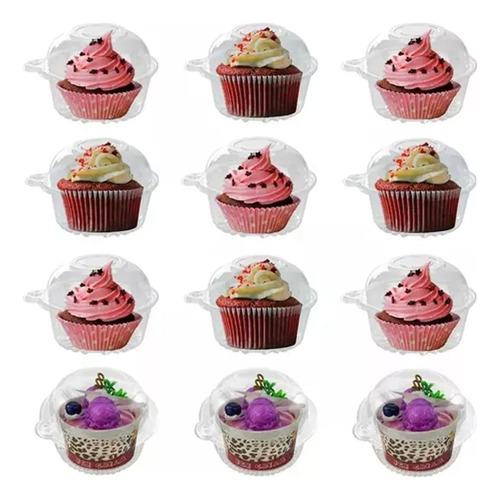 150 Vasos Con Domo Estándar Cupcake Caja Individual Y
