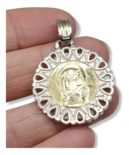 Imagen 2 de 5 de Dije Plata Y Oro Redondo Virgen Niña Con Guarda