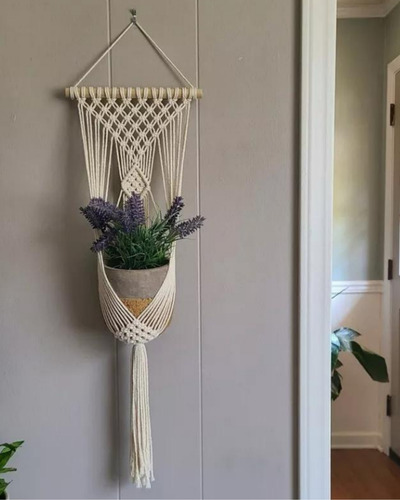 Soporte Para Macetas Macramê 1.1m - Estilo Y Elegancia X 5 U Crudo Natural