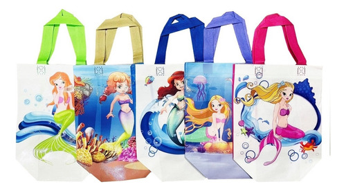 Pack 12 Bolsas Reutilizables Sirena Para Compras Y Regalos, 