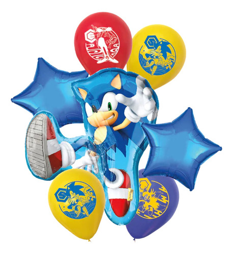 Set De Globos Mylar Sonic El Erizo 7pcs Decoración Party