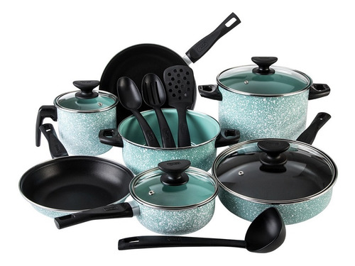 Imagen 4 de 7 de Batería De Cocina Cinsa Granito Jade Menta 15 Piezas