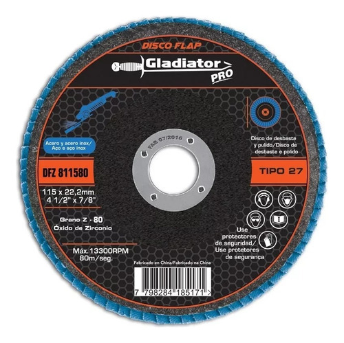 Disco Flap Gladiator Grano 80 115 Mm Oxido Zirconio Pack X20 Color Negro