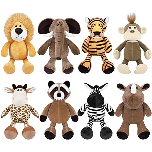 Conjunto De 8 Animales De Peluche De Safari, Juguetes D...