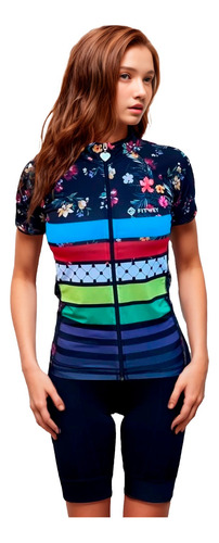 Remera De Ciclista - Ciclismo Mujer Flowers Fitwey Rc001