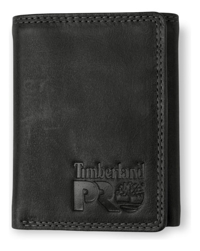 Cartera Timberland Pro Piel Italiana Genuina Rfid Trifold Color Negro