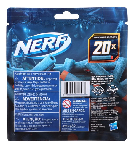 Dardos De Repuesto - 20 Dardos Nerf Elite 2.0 Azul/naranja Lisa